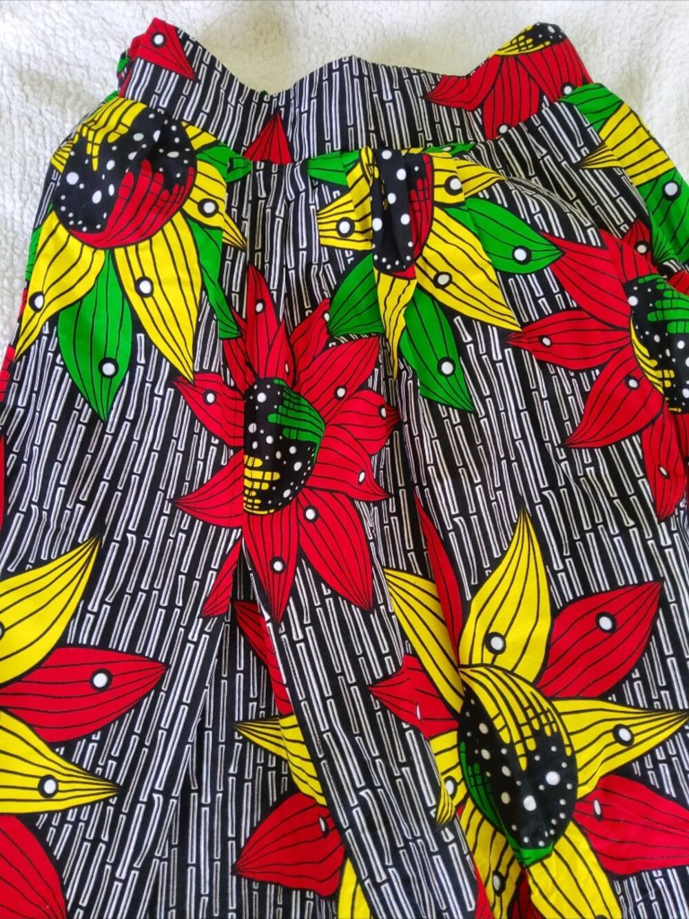 Vibrant African Ankara Print Slitted Maxi Skirt High-Waisted A-Line with Pockets